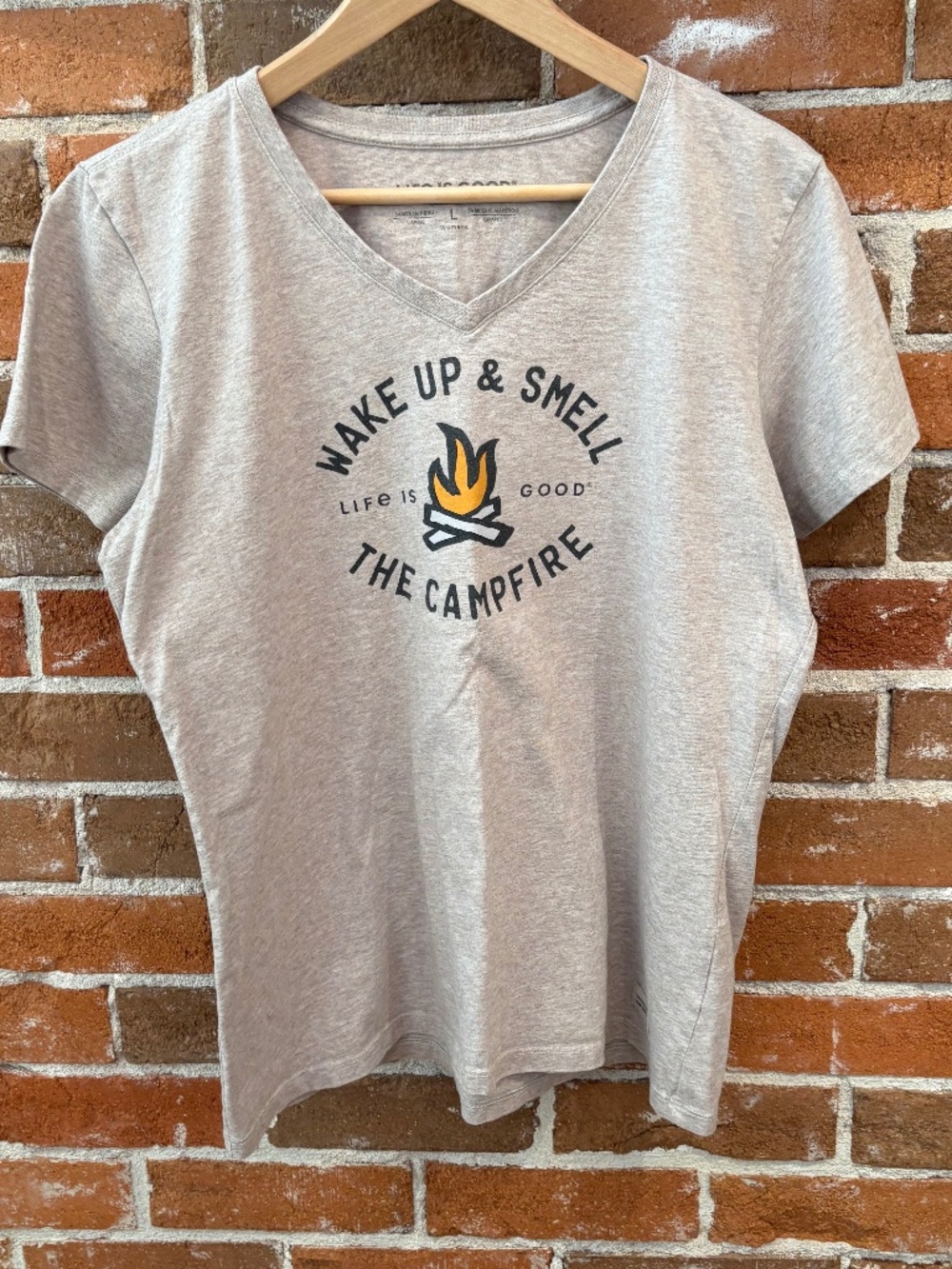 Life is Good 100% Cotton Crusher Tee - Wake Up and Smell the Campfire - Size L